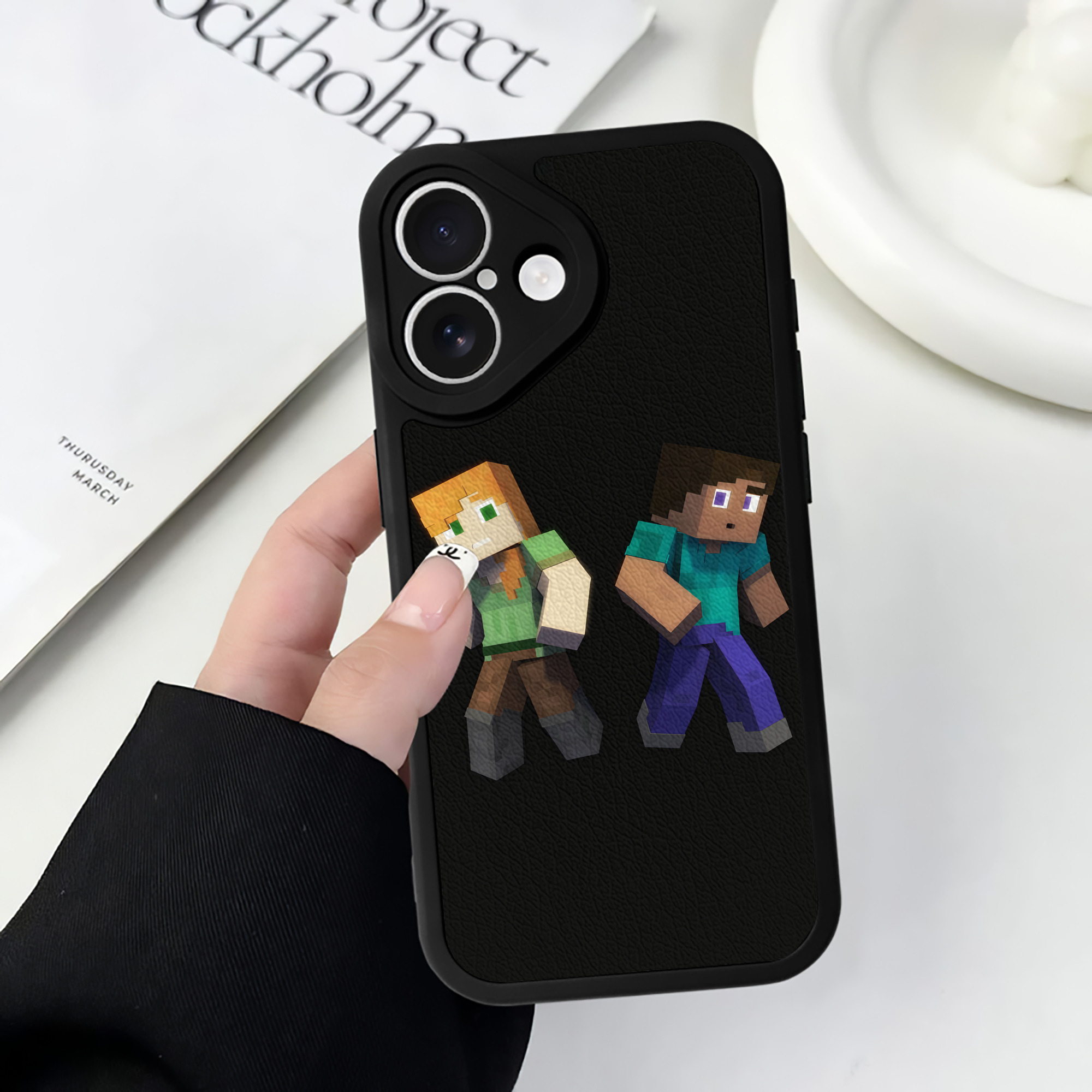 （画像用） マインクラフト ブロックの世界 Minecraft MC Block world 【iPhone 16シリーズ対応】シリコンスマホケース（レザー調） 材質：シリコン